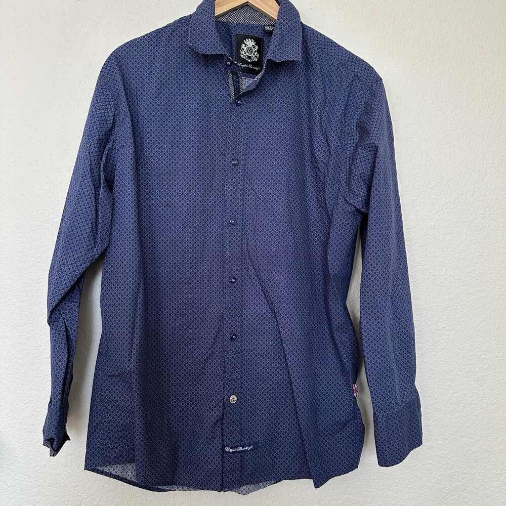 English Laundry Shirt Large Blue Plaid Flip Cuff Button Up Long Sleeve Mens EUC